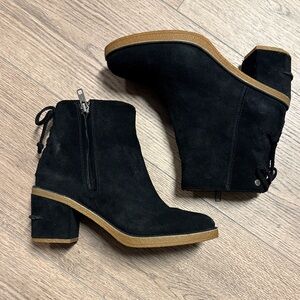 UGG Corinne Black Suede Ankle Boots with Tan Sole